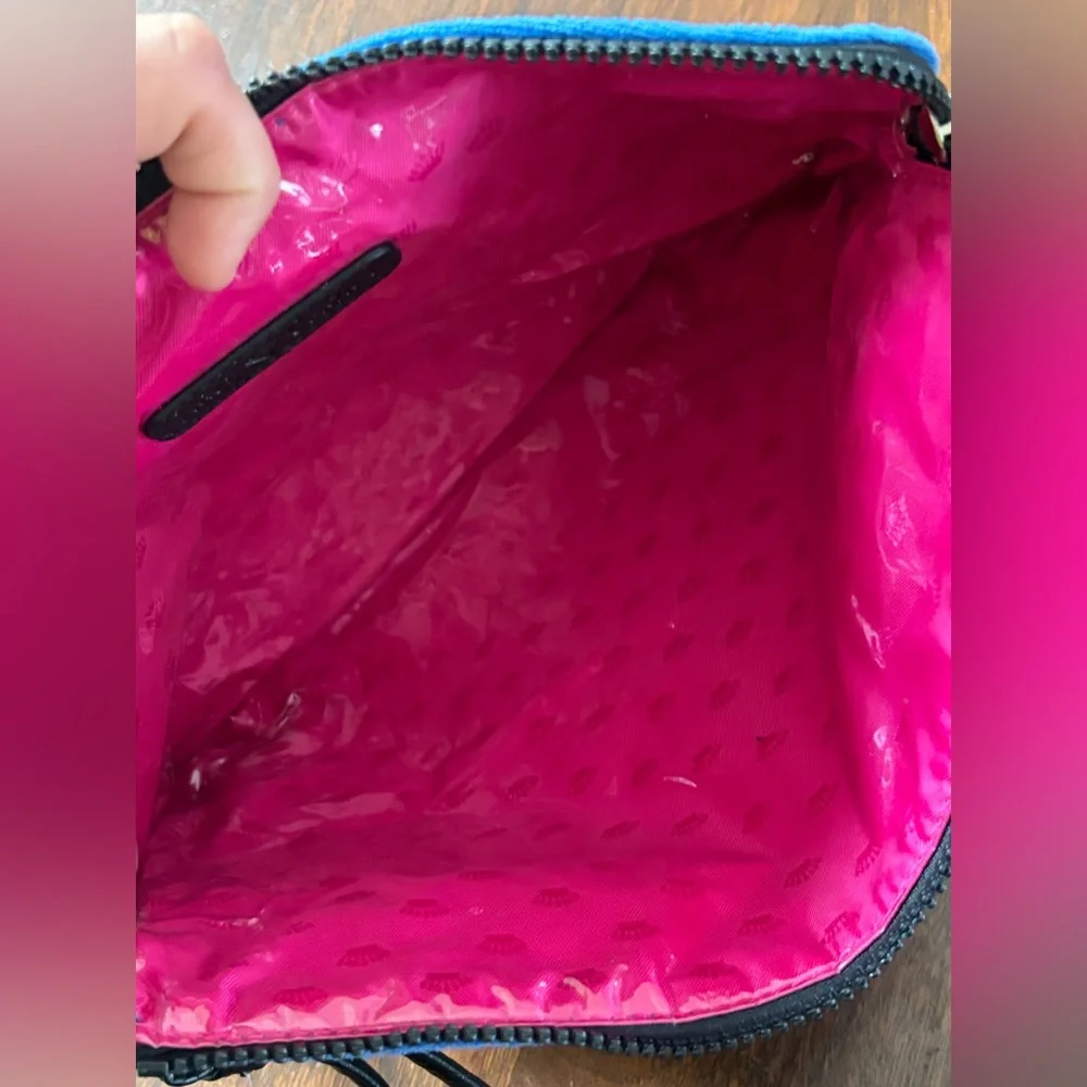 Juicy Couture Pink & Blue Glitter Shimmer Velvet Wristlet Pouch Clutch Bag